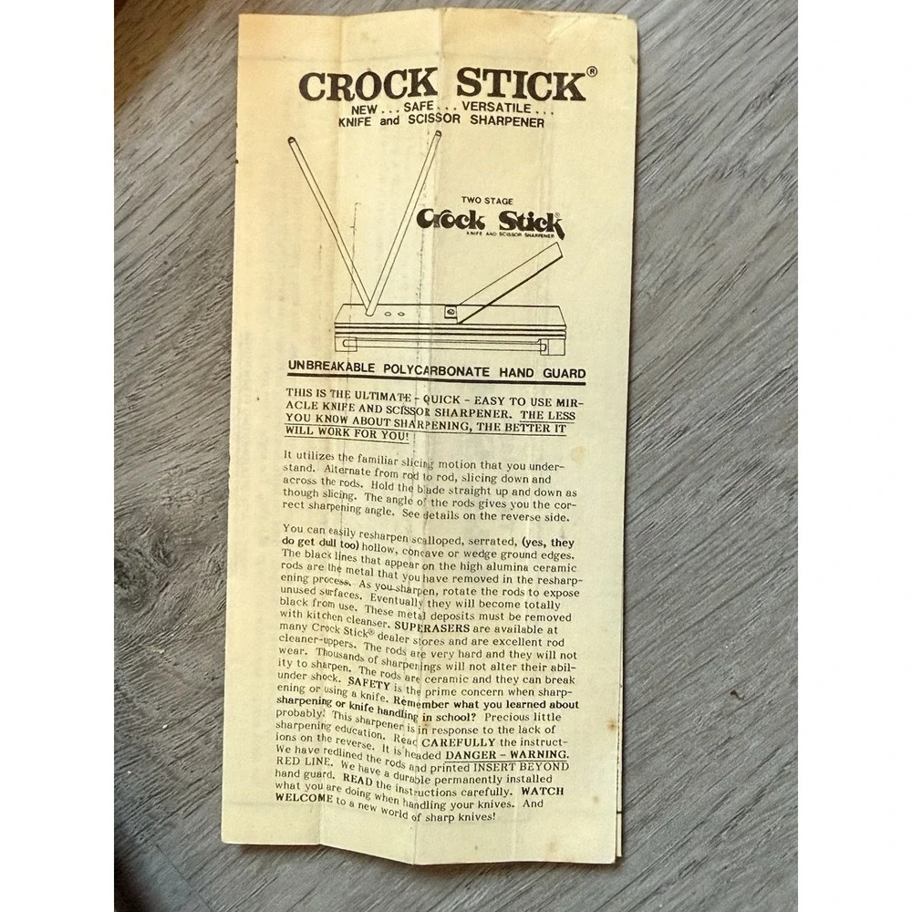 Crock Stick Knife/Scissor Sharpener Walnut Wood Base 2 Rod System w/Instructions